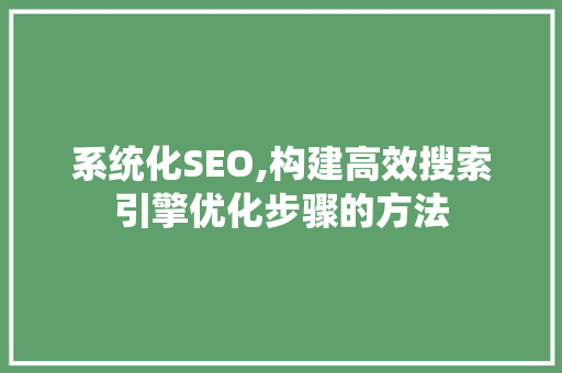 系统化SEO,构建高效搜索引擎优化步骤的方法 百度SEO