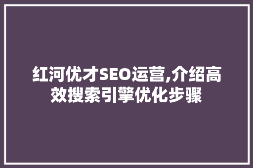 红河优才SEO运营,介绍高效搜索引擎优化步骤 神马SEO