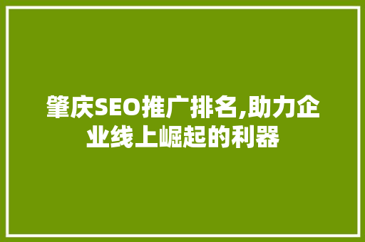 肇庆SEO推广排名,助力企业线上崛起的利器 百度SEO