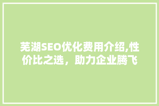 芜湖SEO优化费用介绍,性价比之选，助力企业腾飞 神马SEO