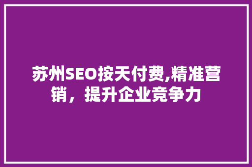 苏州SEO按天付费,精准营销，提升企业竞争力 必应SEO