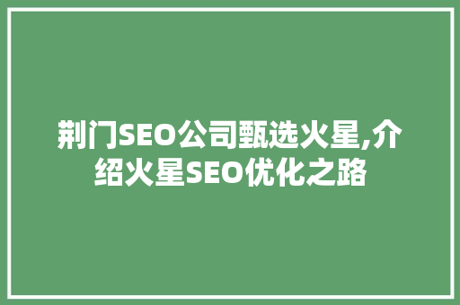 荆门SEO公司甄选火星,介绍火星SEO优化之路 神马SEO