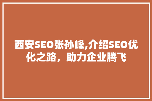 西安SEO张孙峰,介绍SEO优化之路，助力企业腾飞 GoogleSEO