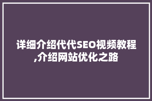 详细介绍代代SEO视频教程,介绍网站优化之路