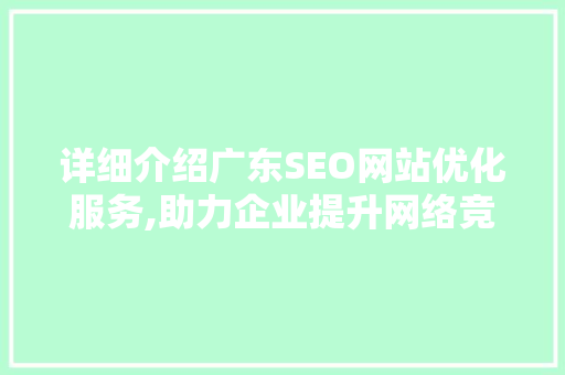 详细介绍广东SEO网站优化服务,助力企业提升网络竞争力 搜狗SEO