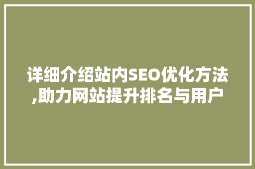 详细介绍站内SEO优化方法,助力网站提升排名与用户体验 搜狗SEO