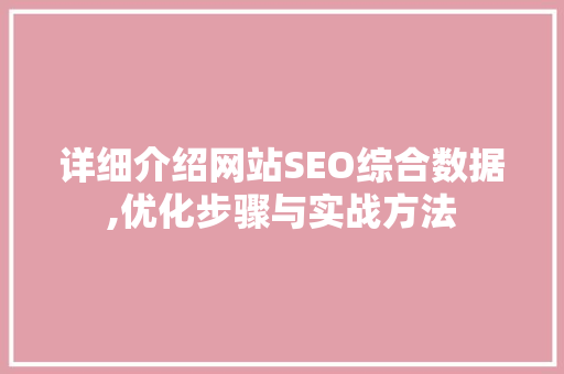 详细介绍网站SEO综合数据,优化步骤与实战方法