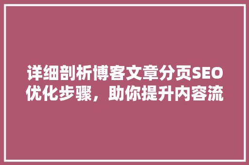 详细剖析博客文章分页SEO优化步骤，助你提升内容流量 神马SEO
