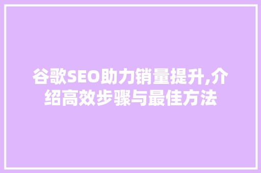 谷歌SEO助力销量提升,介绍高效步骤与最佳方法 搜狗SEO