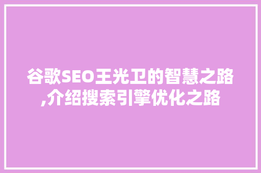 谷歌SEO王光卫的智慧之路,介绍搜索引擎优化之路 神马SEO