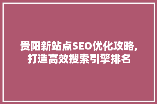 贵阳新站点SEO优化攻略,打造高效搜索引擎排名