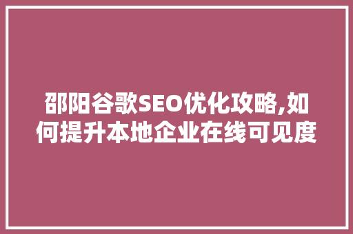 邵阳谷歌SEO优化攻略,如何提升本地企业在线可见度