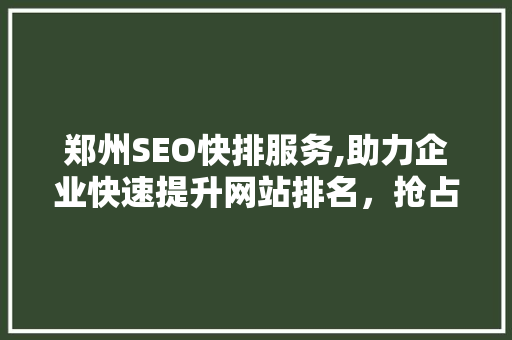 郑州SEO快排服务,助力企业快速提升网站排名，抢占市场先机 GoogleSEO