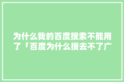为什么我的百度搜索不能用了「百度为什么搜去不了广告」 为什么我的百度搜索不能用了「百度为什么搜去不了广告」 百度SEO