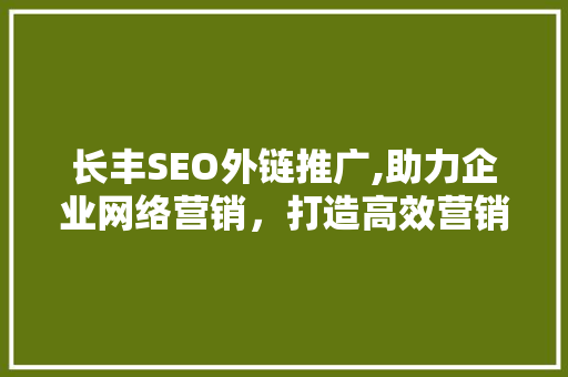 长丰SEO外链推广,助力企业网络营销，打造高效营销步骤 神马SEO