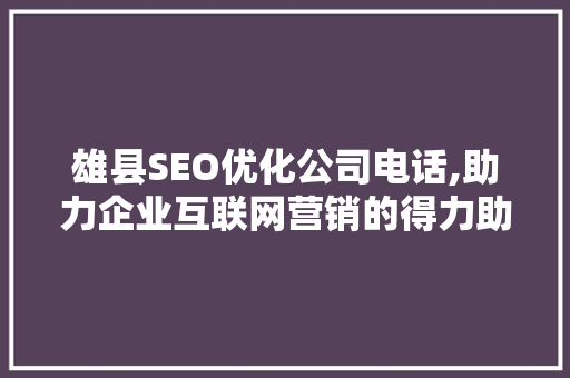 雄县SEO优化公司电话,助力企业互联网营销的得力助手