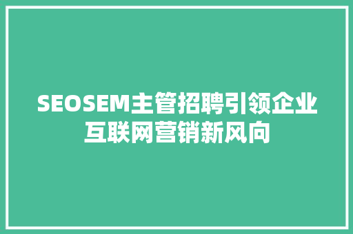 SEOSEM主管招聘引领企业互联网营销新风向 GoogleSEO