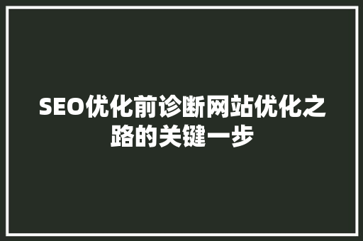 SEO优化前诊断网站优化之路的关键一步 GoogleSEO