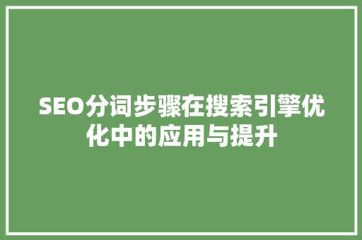 SEO分词步骤在搜索引擎优化中的应用与提升 搜狗SEO