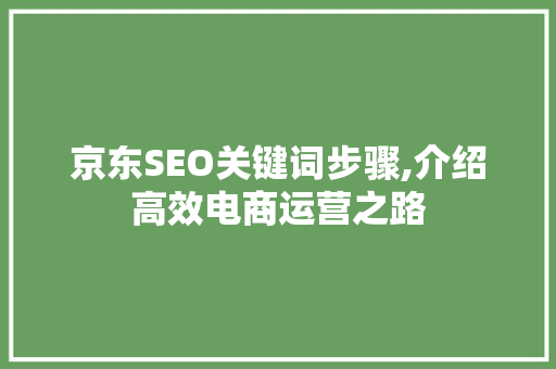 京东SEO关键词步骤,介绍高效电商运营之路 GoogleSEO
