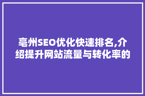 亳州SEO优化快速排名,介绍提升网站流量与转化率的方法