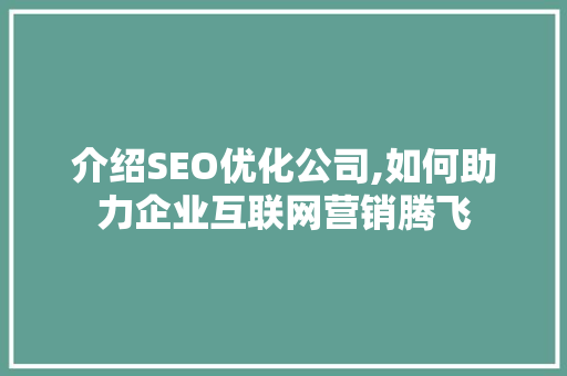 介绍SEO优化公司,如何助力企业互联网营销腾飞 GoogleSEO