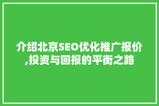 介绍北京SEO优化推广报价,投资与回报的平衡之路 必应SEO