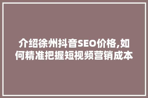 介绍徐州抖音SEO价格,如何精准把握短视频营销成本与效益