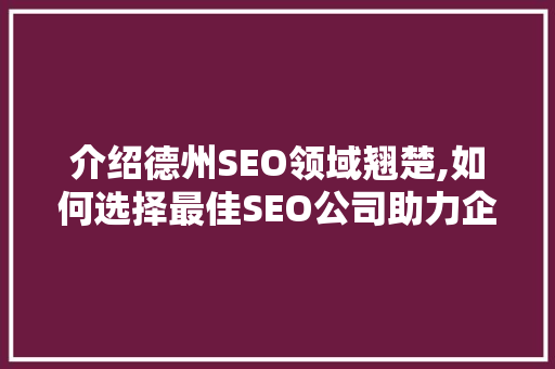 介绍德州SEO领域翘楚,如何选择最佳SEO公司助力企业腾飞 搜狗SEO