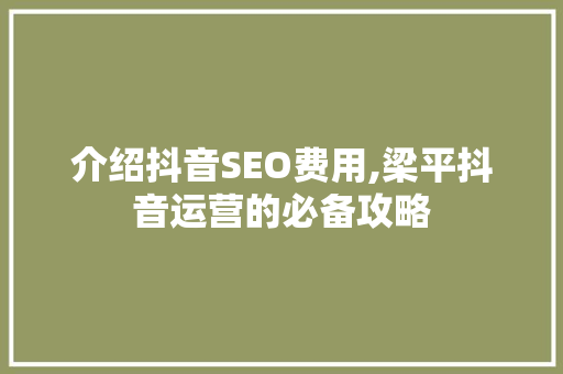 介绍抖音SEO费用,梁平抖音运营的必备攻略