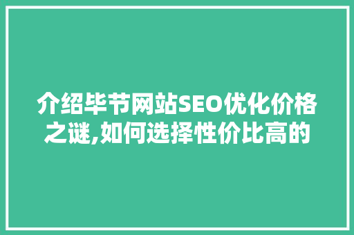 介绍毕节网站SEO优化价格之谜,如何选择性价比高的服务 必应SEO