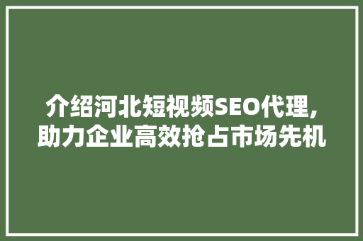 介绍河北短视频SEO代理,助力企业高效抢占市场先机 搜狗SEO