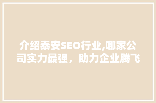 介绍泰安SEO行业,哪家公司实力最强，助力企业腾飞 必应SEO
