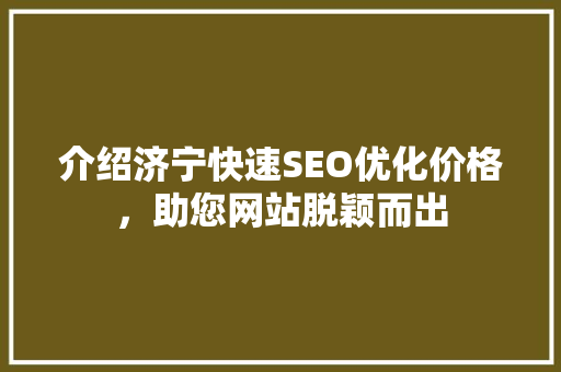介绍济宁快速SEO优化价格，助您网站脱颖而出 百度SEO