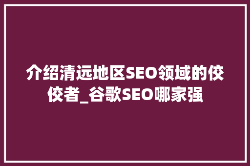 介绍清远地区SEO领域的佼佼者_谷歌SEO哪家强