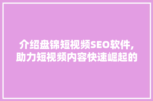 介绍盘锦短视频SEO软件,助力短视频内容快速崛起的利器 必应SEO
