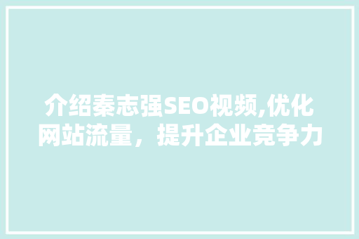 介绍秦志强SEO视频,优化网站流量，提升企业竞争力 必应SEO