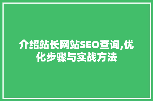 介绍站长网站SEO查询,优化步骤与实战方法 百度SEO