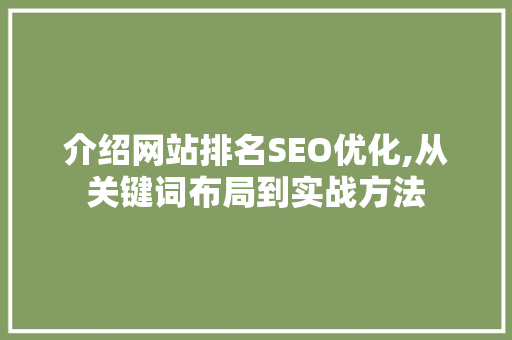 介绍网站排名SEO优化,从关键词布局到实战方法