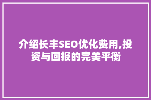 介绍长丰SEO优化费用,投资与回报的完美平衡
