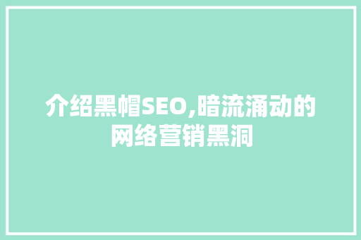 介绍黑帽SEO,暗流涌动的网络营销黑洞 GoogleSEO