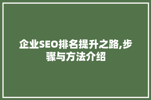 企业SEO排名提升之路,步骤与方法介绍 搜狗SEO