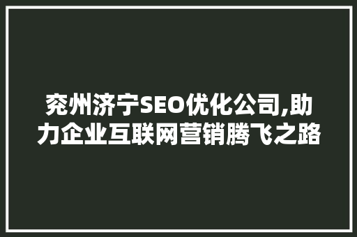 兖州济宁SEO优化公司,助力企业互联网营销腾飞之路