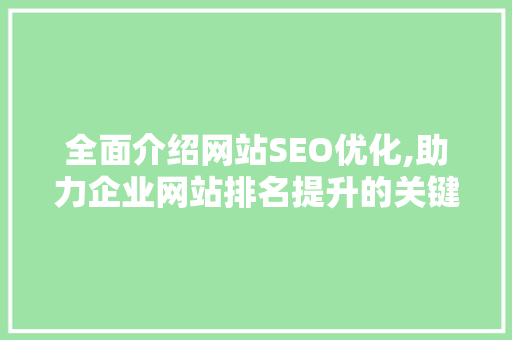 全面介绍网站SEO优化,助力企业网站排名提升的关键步骤 神马SEO