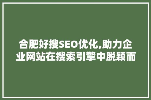 合肥好搜SEO优化,助力企业网站在搜索引擎中脱颖而出 神马SEO