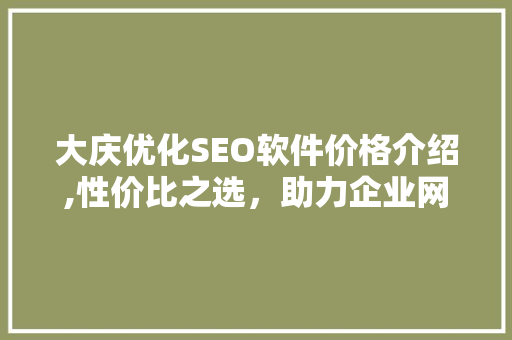 大庆优化SEO软件价格介绍,性价比之选，助力企业网站优化 必应SEO