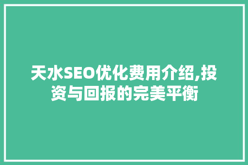 天水SEO优化费用介绍,投资与回报的完美平衡 必应SEO