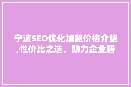 宁波SEO优化加盟价格介绍,性价比之选，助力企业腾飞 GoogleSEO