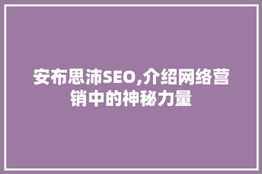 安布思沛SEO,介绍网络营销中的神秘力量