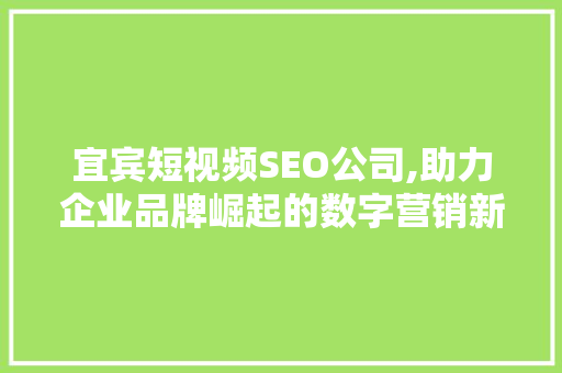 宜宾短视频SEO公司,助力企业品牌崛起的数字营销新利器 必应SEO